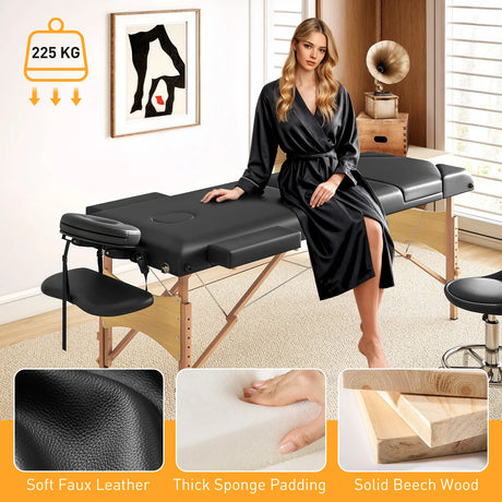 HOMCOM Adjustable Folding Massage Table - Black