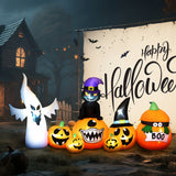 Outsunny 8 FT Halloween Inflatables Pumpkin Ghost and Cat Combo, Outdoor Halloween Decorations with 9 Built-in LEDs, Self-Inflating Blow Up Decor for Garden Party