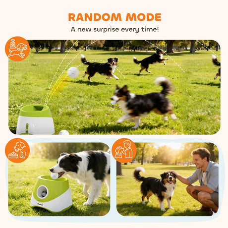 PawHut Automatic Dog Ball Launcher with 5 ETPU Tennis Balls 2.3", 3 Distance Settings 20/33/46ft, Green