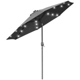 Outsunny 2.7m Patio Garden Umbrella Outdoor Parasol with Tilt Crank and 24 LEDs Lights (Grey)