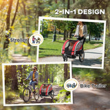 HOMCOM Baby Bike Trailer, Child Bicycle Trailer with 5 Point Harness, Steel Frame, Reflectors, Safety Flag, Hitch Coupler, Red