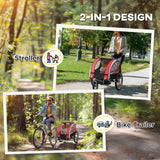 HOMCOM Baby Bike Trailer, Child Bicycle Trailer with 5 Point Harness, Steel Frame, Reflectors, Safety Flag, Hitch Coupler, Red