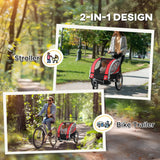 HOMCOM Baby Bike Trailer, Child Bicycle Trailer with 5 Point Harness, Steel Frame, Reflectors, Safety Flag, Hitch Coupler, Red