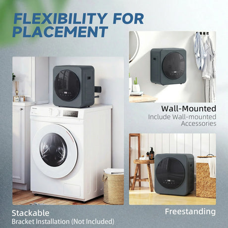 HOMCOM Vented Tumble Dryer, 4kg Front Tumble Dryer with Stainless Steel Tub, 800W Compact Freestanding Grey