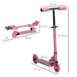 HOMCOM Kids Scooter, with Lights, Music, Adjustable Height, Foldable Frame, for Ages 3-7 Years - Pink