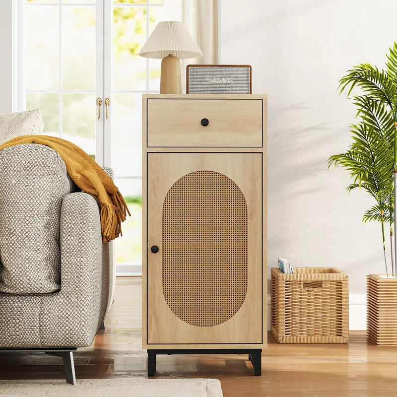PE Rattan Storage Cabinet with Adjustable Foot Pads and Anti-toppling Kit-Natural