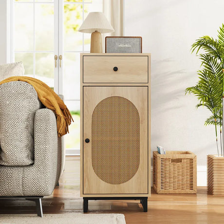 PE Rattan Storage Cabinet with Adjustable Foot Pads and Anti-toppling Kit-Natural