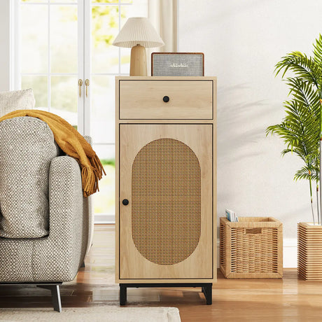 PE Rattan Storage Cabinet with Adjustable Foot Pads and Anti-toppling Kit-Natural