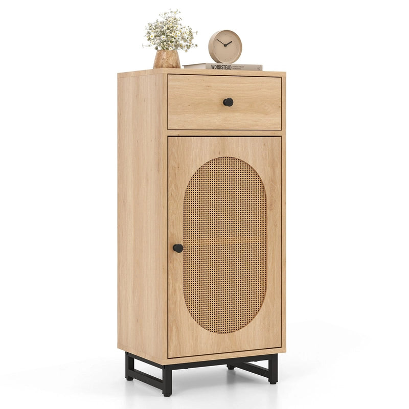 PE Rattan Storage Cabinet with Adjustable Foot Pads and Anti-toppling Kit-Natural