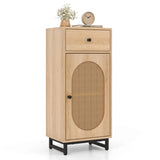 PE Rattan Storage Cabinet with Adjustable Foot Pads and Anti-toppling Kit-Natural