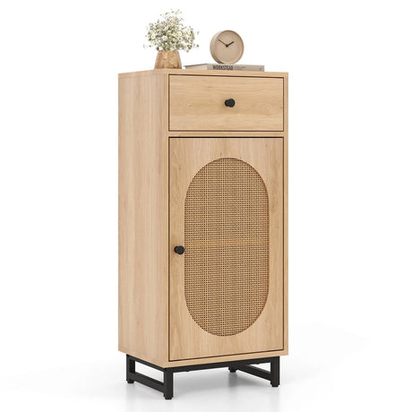 PE Rattan Storage Cabinet with Adjustable Foot Pads and Anti-toppling Kit-Natural