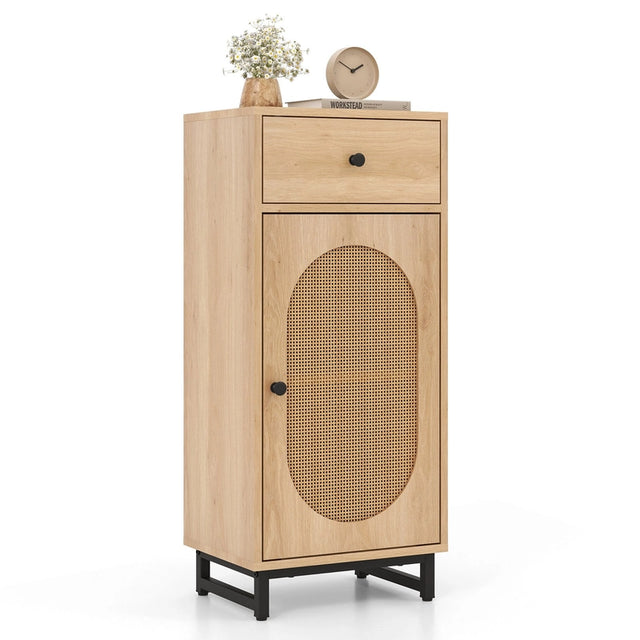 PE Rattan Storage Cabinet with Adjustable Foot Pads and Anti-toppling Kit-Natural
