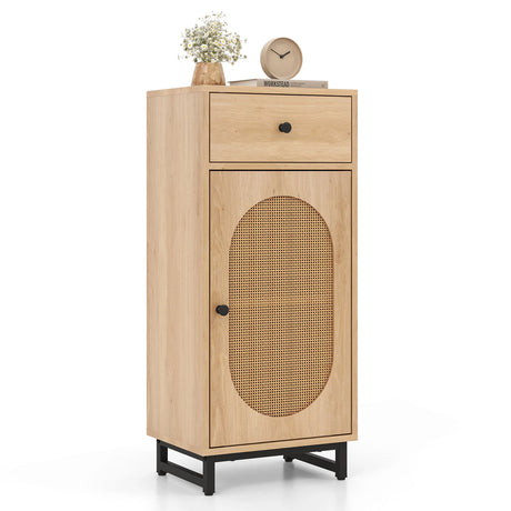 PE Rattan Storage Cabinet with Adjustable Foot Pads and Anti-toppling Kit-Natural