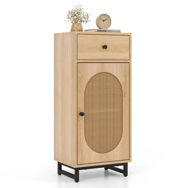 PE Rattan Storage Cabinet with Adjustable Foot Pads and Anti-toppling Kit-Natural