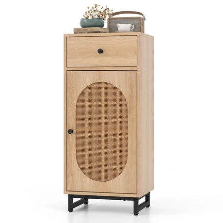 PE Rattan Storage Cabinet with Adjustable Foot Pads and Anti-toppling Kit-Natural