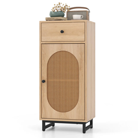 PE Rattan Storage Cabinet with Adjustable Foot Pads and Anti-toppling Kit-Natural