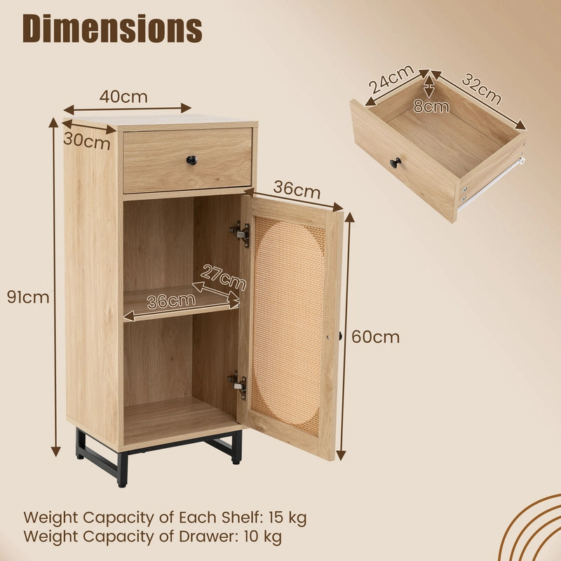 PE Rattan Storage Cabinet with Adjustable Foot Pads and Anti-toppling Kit-Natural