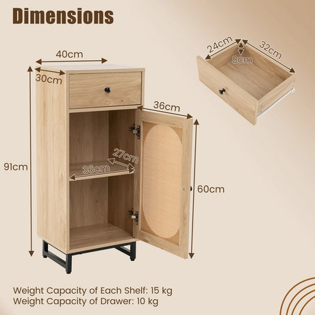 PE Rattan Storage Cabinet with Adjustable Foot Pads and Anti-toppling Kit-Natural