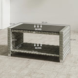 Outsunny Outdoor Coffee Table with Storage Shelf, PE Rattan Side Table with Slatted Top and Foot Pads, Grey