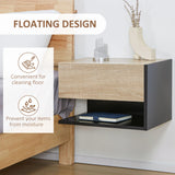 HOMCOM Floating Bedside Table Set of 2, Wall Mounted Bedside Cabinet with Drawer and Open Shelf, Modern Nightstand for Bedroom, 46 x 30 x 30 cm, Oak Tone