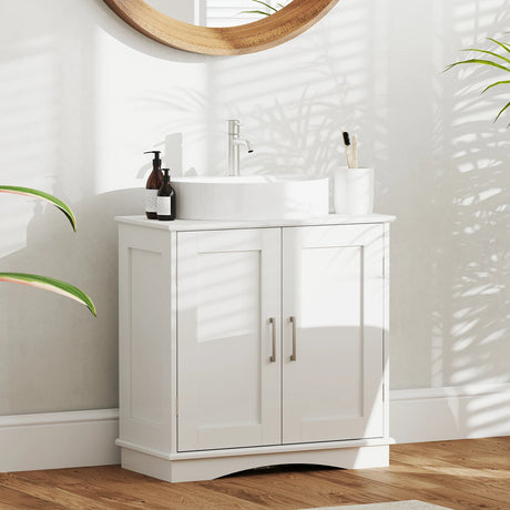 60 cm Pedestal Sink Bathroom Vanity Cabinet with Adjustable Shelf-White