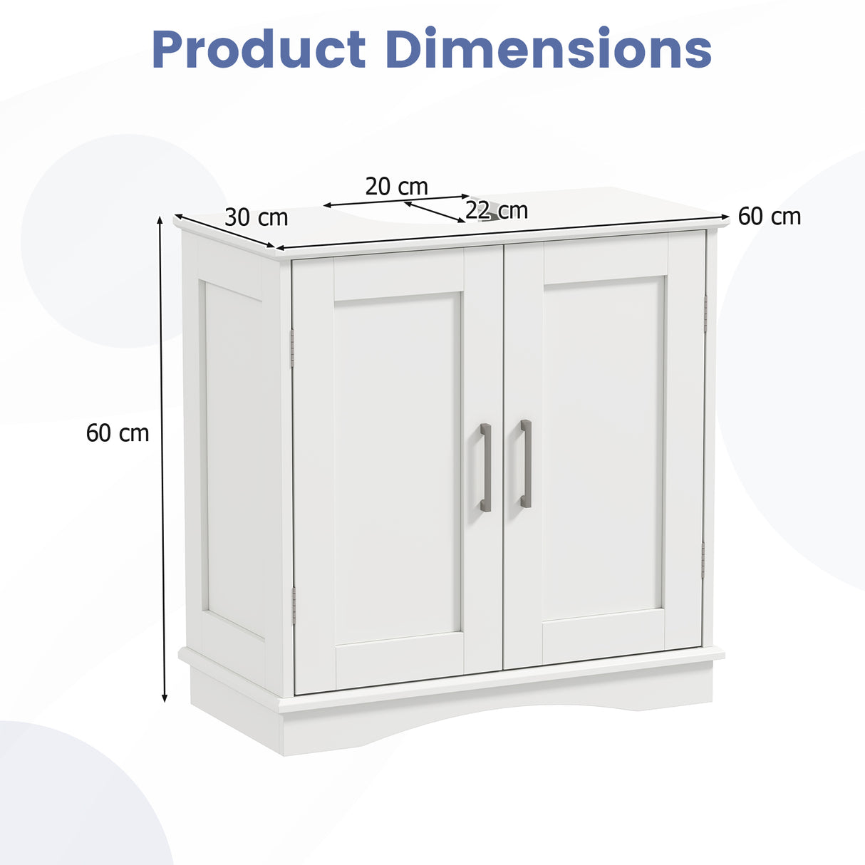 60 cm Pedestal Sink Bathroom Vanity Cabinet with Adjustable Shelf-White
