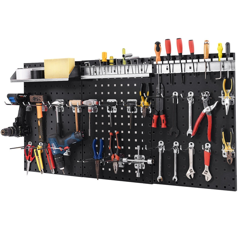 Wall-Mounted Pegboard Tool Organizing Kit with 28 PCS Hanging Accessories-Black