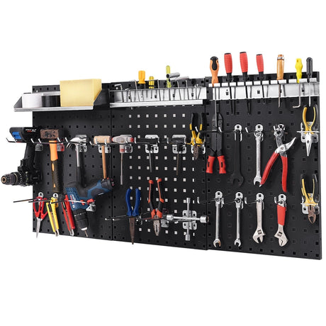 Wall-Mounted Pegboard Tool Organizing Kit with 28 PCS Hanging Accessories-Black