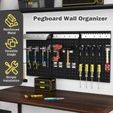 Wall-Mounted Pegboard Tool Organizing Kit with 28 PCS Hanging Accessories-Black