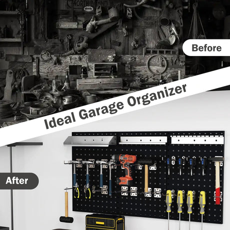 Wall-Mounted Pegboard Tool Organizing Kit with 28 PCS Hanging Accessories-Black