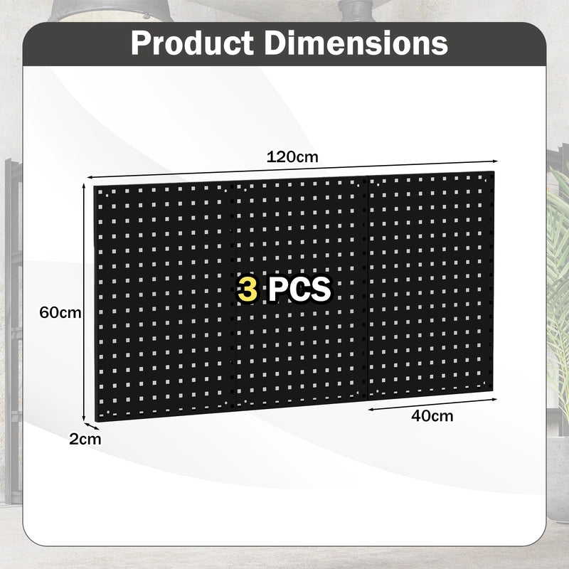 Wall-Mounted Pegboard Tool Organizing Kit with 28 PCS Hanging Accessories-Black