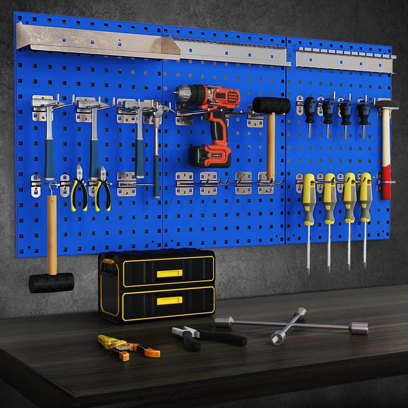 Wall-Mounted Pegboard Tool Organizing Kit with 28 PCS Hanging Accessories-Navy