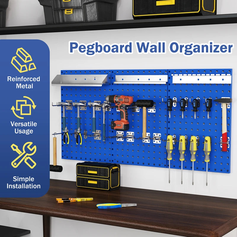 Wall-Mounted Pegboard Tool Organizing Kit with 28 PCS Hanging Accessories-Navy