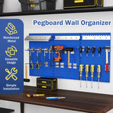Wall-Mounted Pegboard Tool Organizing Kit with 28 PCS Hanging Accessories-Navy