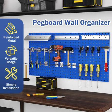 Wall-Mounted Pegboard Tool Organizing Kit with 28 PCS Hanging Accessories-Navy