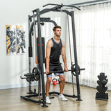 SPORTNOW 3-in-1 Smith Machine with Dual Cable Pulley System, Chest Press Station, 17-Level Squat Rack and Barbell Bar