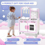 HOMCOM Kids Pretend Kitchen Playset w/ Cooking Toy Accessories - Pink