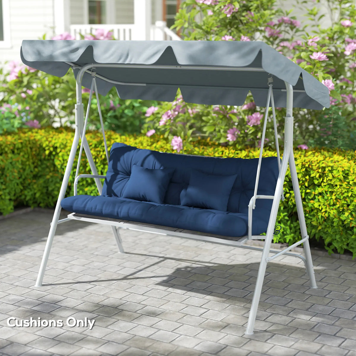 Outsunny Outdoor Seat Cushions Back Cushion with 2 Pillows, Water Repellent Seat Pads for 3-Seater Chair, Dark Blue