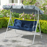 Outsunny Outdoor Seat Cushions Back Cushion with 2 Pillows, Water Repellent Seat Pads for 3-Seater Chair, Dark Blue
