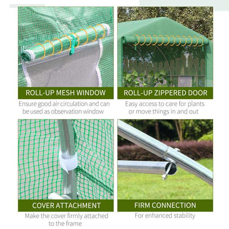 Outsunny Walk-in Polytunnel Garden Greenhouse, Outdoor Mesh Door Greenhouse with PE Cover and 6 Windows, 3.5 x 3 x 2m, Green