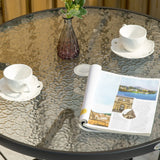 Outsunny Outdoor 80cm Round Dining Table Tempered Glass Top Steel Frame Bistro Coffee End Side Table Garden w/ Parasol Hole