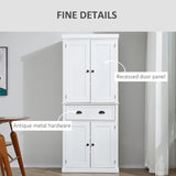 HOMCOM Freestanding Kitchen Cupboard, 184cm Tall Storage Cabinet with Doors and Shelves, Traditional Colonial 4-Door Kitchen Pantry Cupboard with Drawer, White