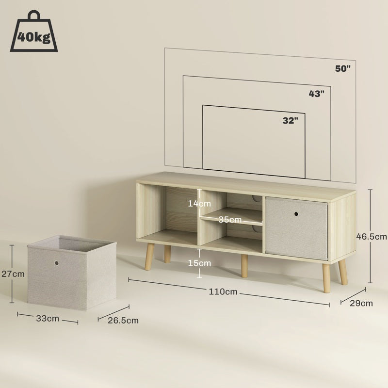 HOMCOM TV Cabinet Stand Unit for TVs up to 50'' with Foldable Drawers, Entertainment Centre for Living Room Natural