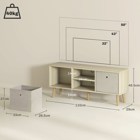 HOMCOM TV Cabinet Stand Unit for TVs up to 50'' with Foldable Drawers, Entertainment Centre for Living Room Natural