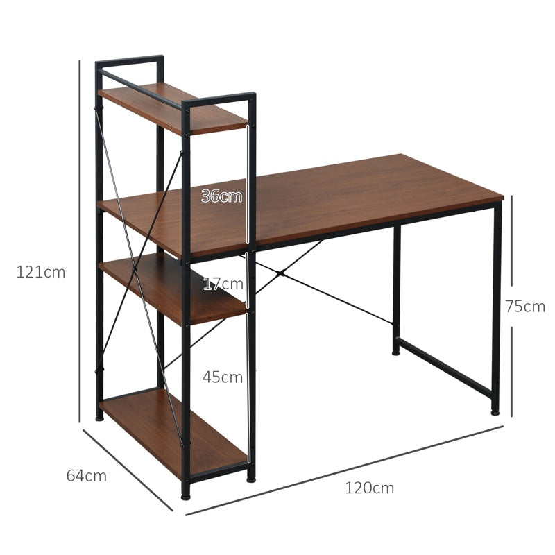 HOMCOM Computer Desk with Storage Shelves on Left or Right, Industrial Reversible Writing Desk for Home Office, Study, Easy Assembly, 120 x 64 x 121cm, Walnut and Black