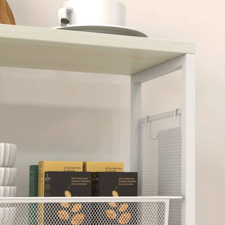 HOMCOM 3-Tier Kitchen Cart with 3 Steel Wire Baskets - White