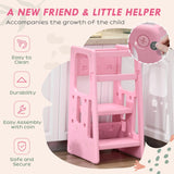 HOMCOM Kids Step Stool, Adjustable Standing Platform, Toddler Kitchen Stool, Pink