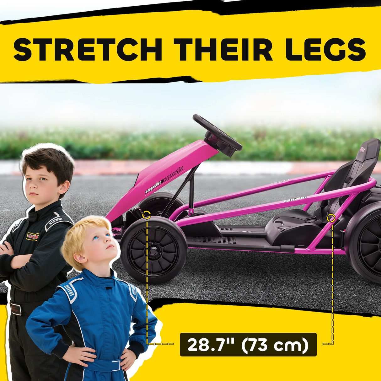 HOMCOM 24V Electric Go Kart for Kids, Drift Ride-On Racing Go Kart with 2 Speeds, for Boys Girls Aged 8-12 Years Old, Pink