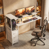 HOMCOM 147cm Gaming Desk with Charging Station and Monitor Stand, Computer Table for Home Office with RGB Lights, White