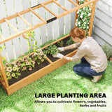 Outsunny Raised Planter with Trellis, Wooden Raised Bed for Garden with Hanging Roof and Drainage Holes, Outdoor Planter Box